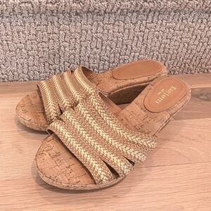 Eric Javits Gold Braided Cork Slide Sandals